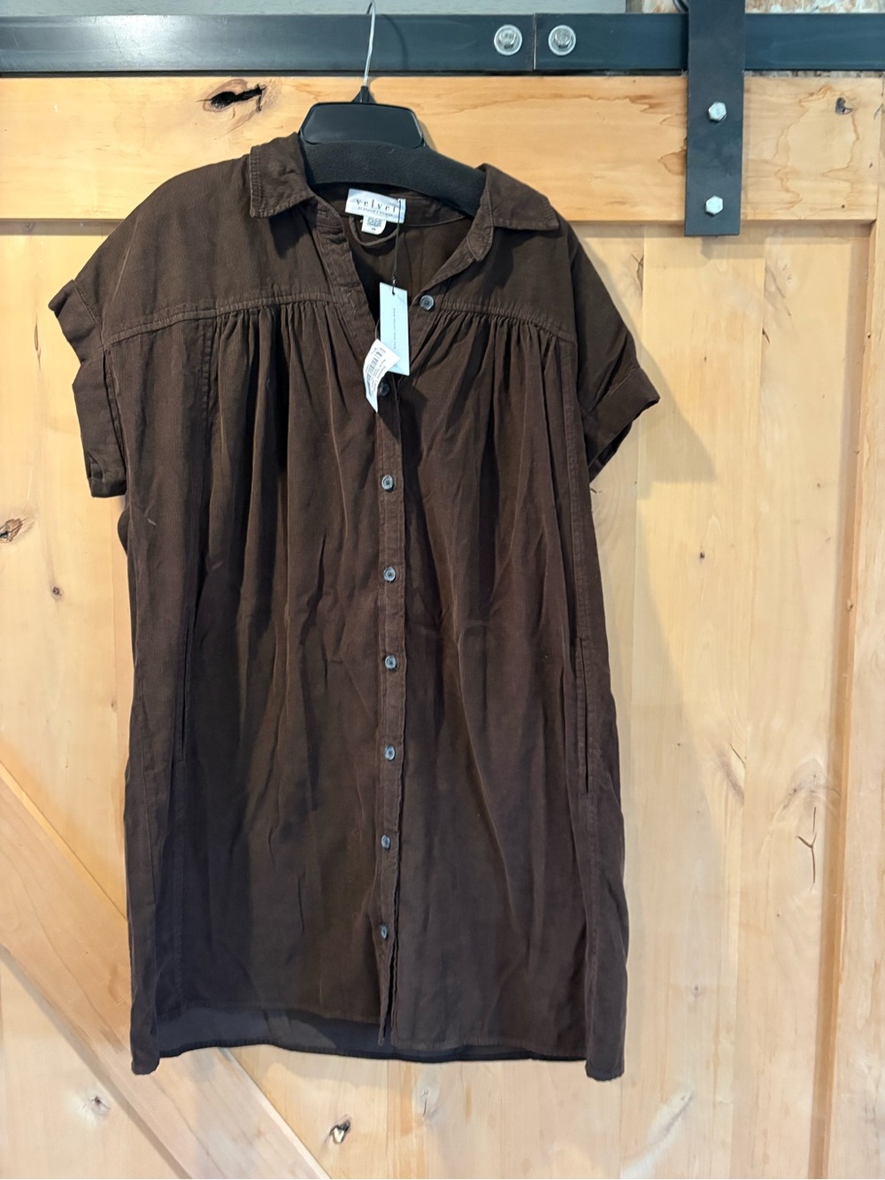 Velvet by Graham & Spencer Brown Button-Down Short Sleeve Shirt Dress